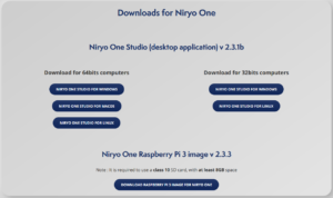 copie d'écran de la page de téléchargement de Niryo One Studio